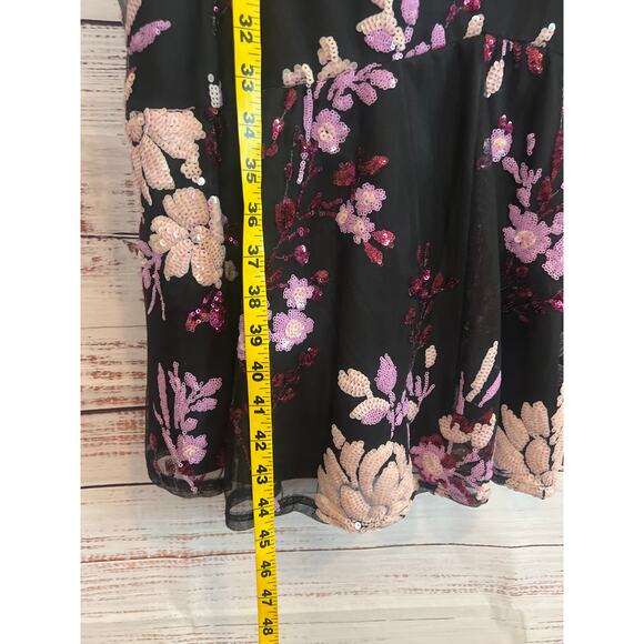 Adrianna Papell Womens Floral Sequined Cocktail Dress Black Pink Size 16W NWT - Picture 15 of 15